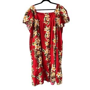 Hawaiian Shoppe Red Orchid Long Line Dress 100% Cotton USA Made. 5X